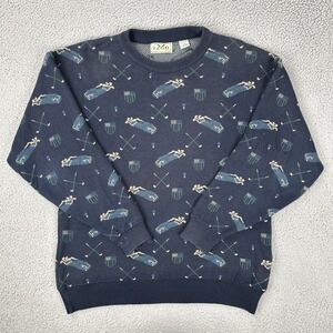 Vintage Izod Golf‎ Sweater Men Medium Blue All Over Graphic Print Cotton
